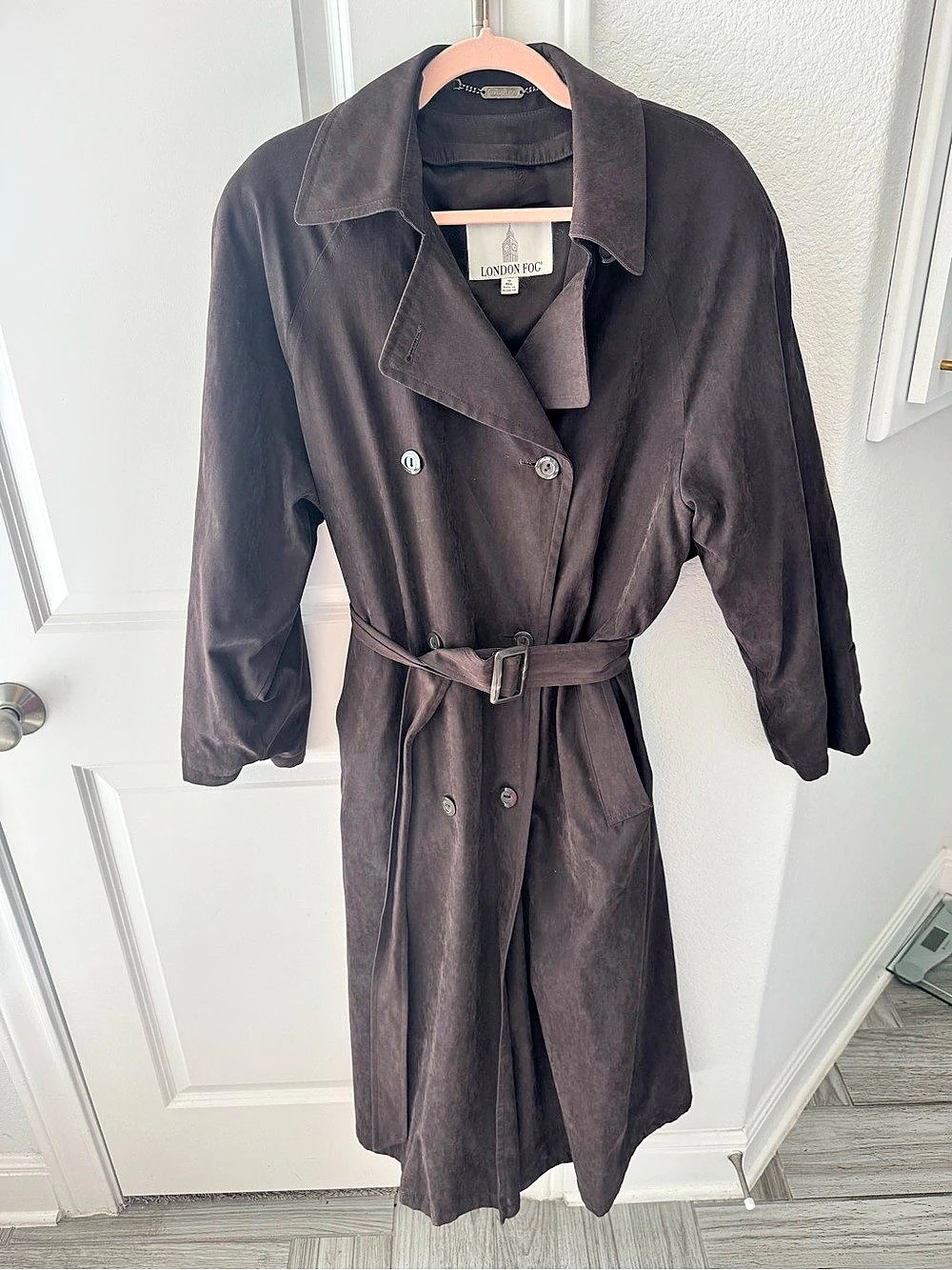 London Fog Women's Suede Chocolate Brown Trench Coat with Removable Liner Size 1